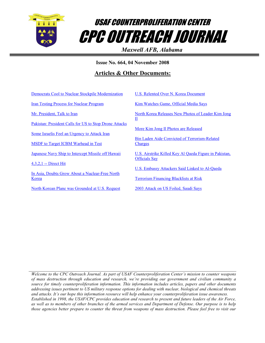 USAF Counterproliferation Center CPC Outreach Journal #664