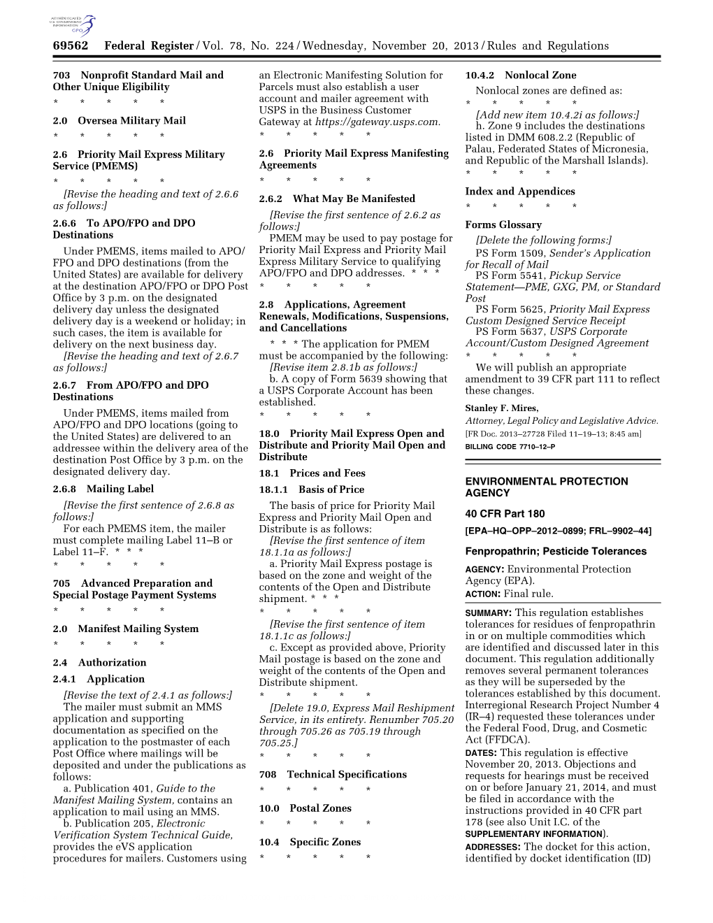 Fenpropathrin; Pesticide Tolerances A