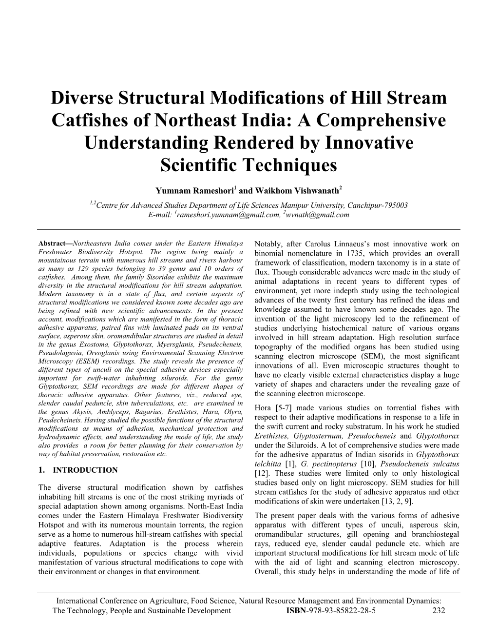 Diverse Structural Modifications of Hill Stream Catfishes of Northeast India: a Comprehensive Understanding Rendered by Innovative Scientific Techniques
