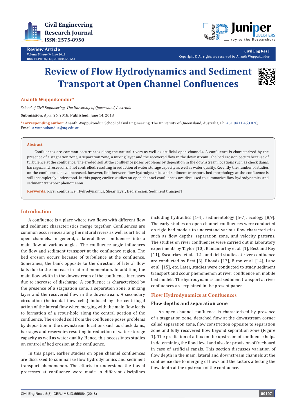 Review of Flow Hydrodynamics and Sediment Transport at Open Channel Confluences