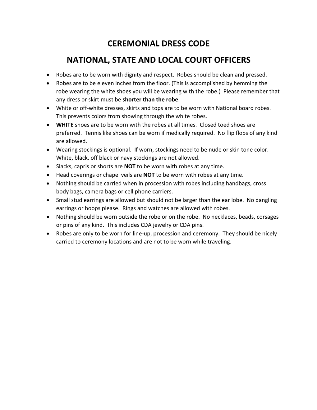 Ceremonial Dress Code National, State and Local Court Officers