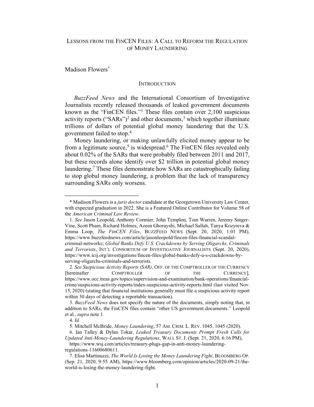 Lessons from the Fincen Files: a Call to Reform the Regulation of Money Laundering