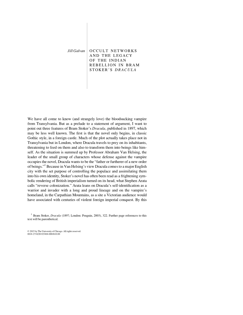 Occult Networks and the Legacy of the Indian Rebellion in Bram Stoker's Dracula