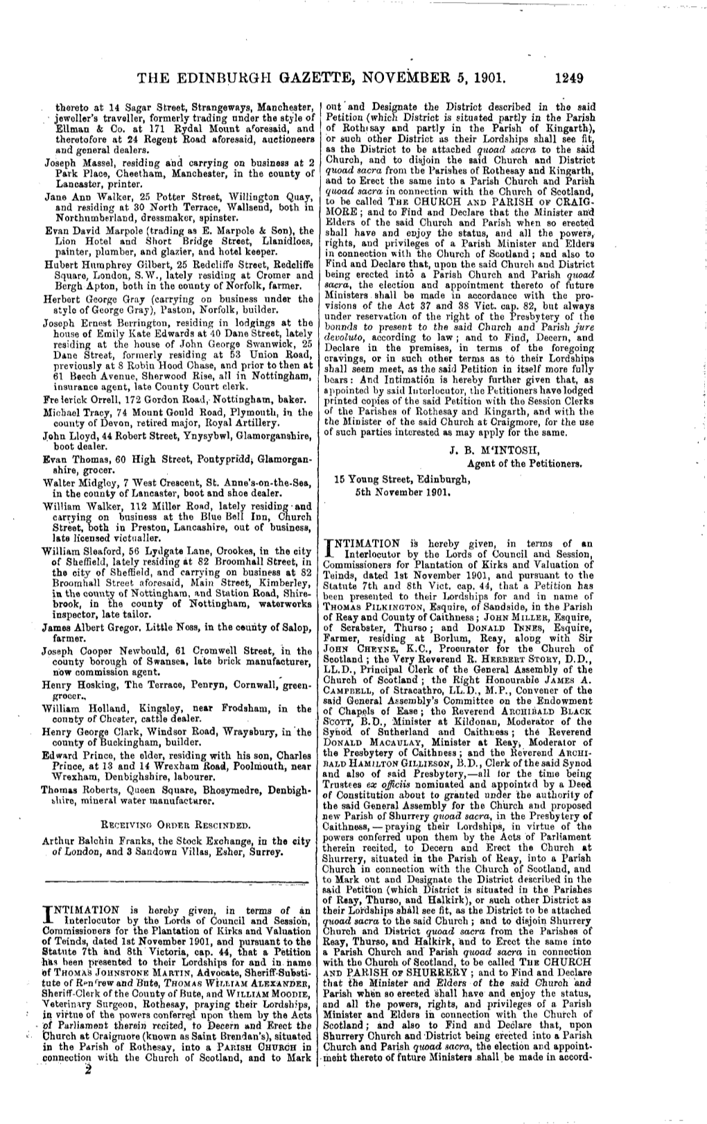 The Edinburgh Gazette, November 5, 1901. 1249