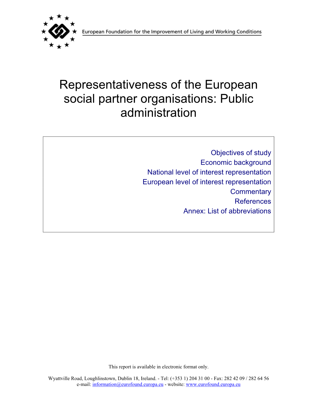 Representativeness of the European Social Partner Organisations: Public Administration