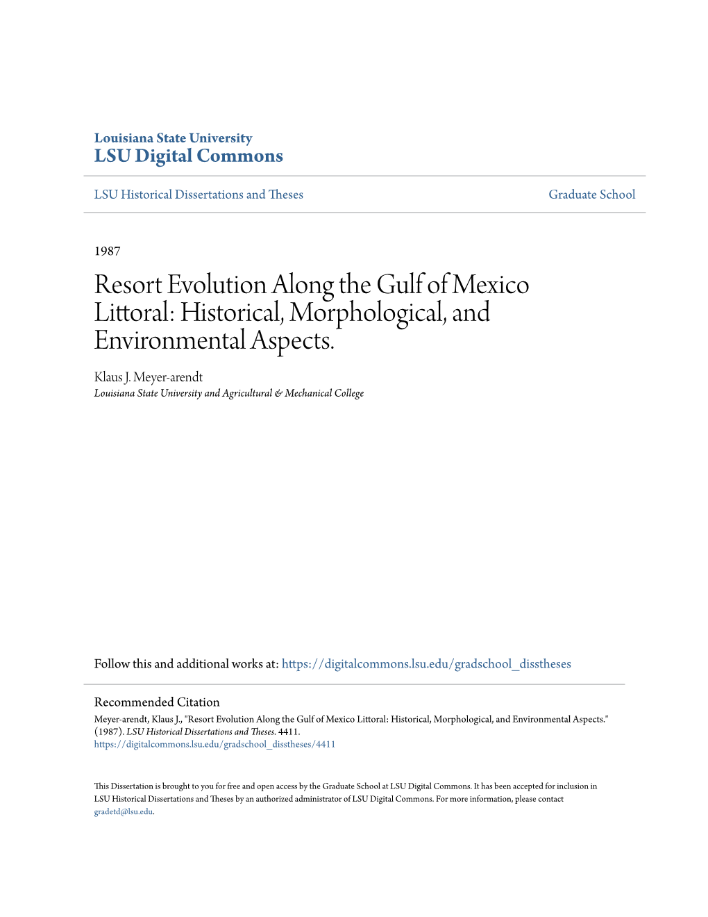 Resort Evolution Along the Gulf of Mexico Littoral: Historical, Morphological, and Environmental Aspects