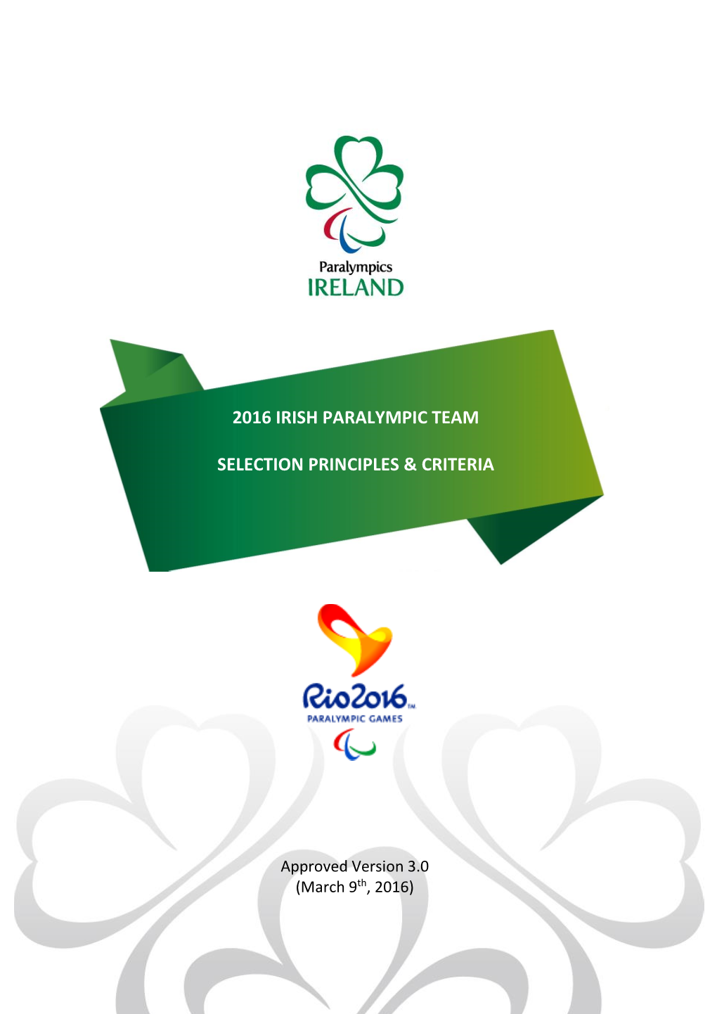 2016 Irish Paralympic Team Selection Principles