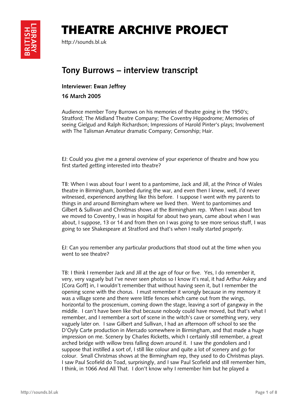 Tony Burrows – Interview Transcript