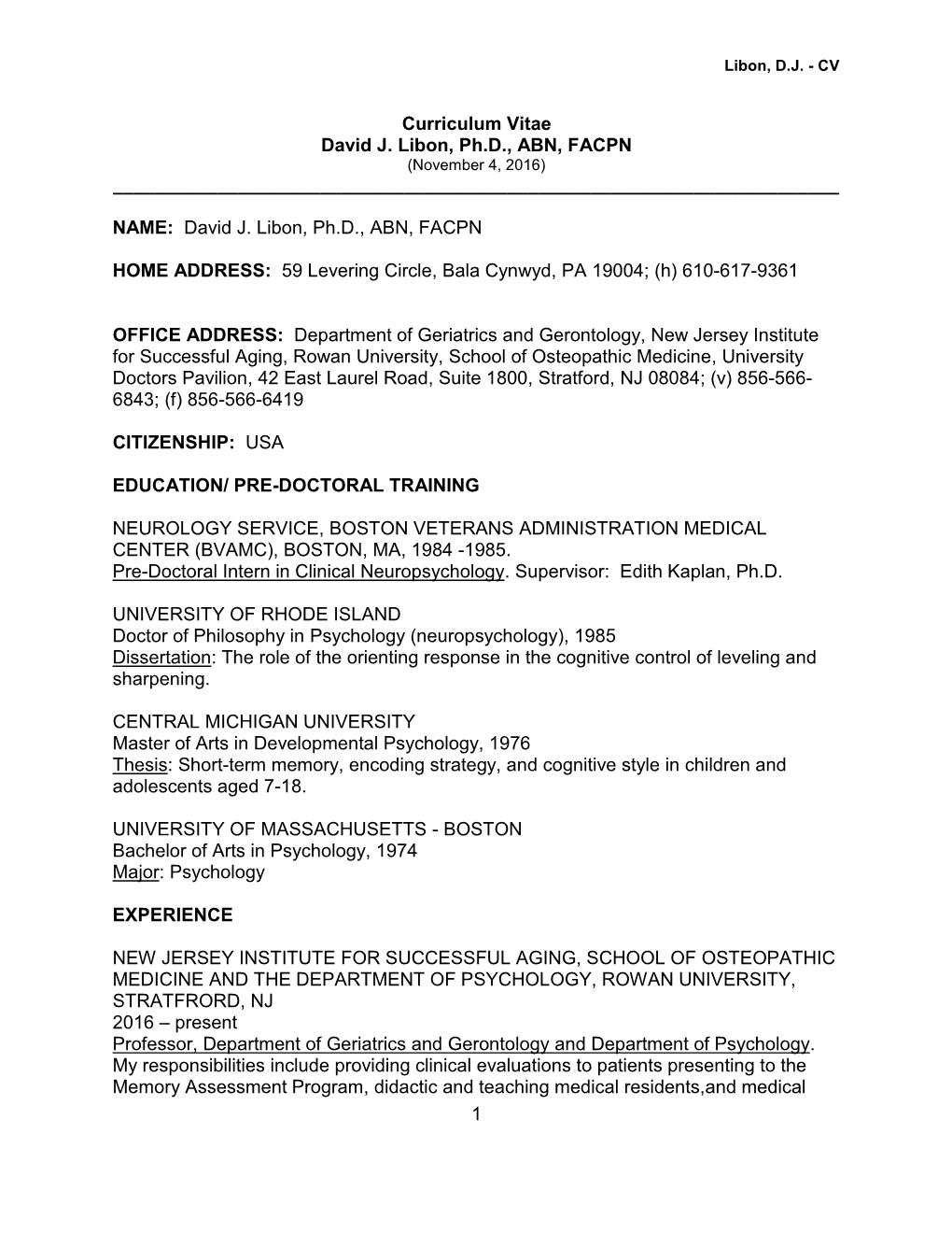 Curriculum Vitae David J