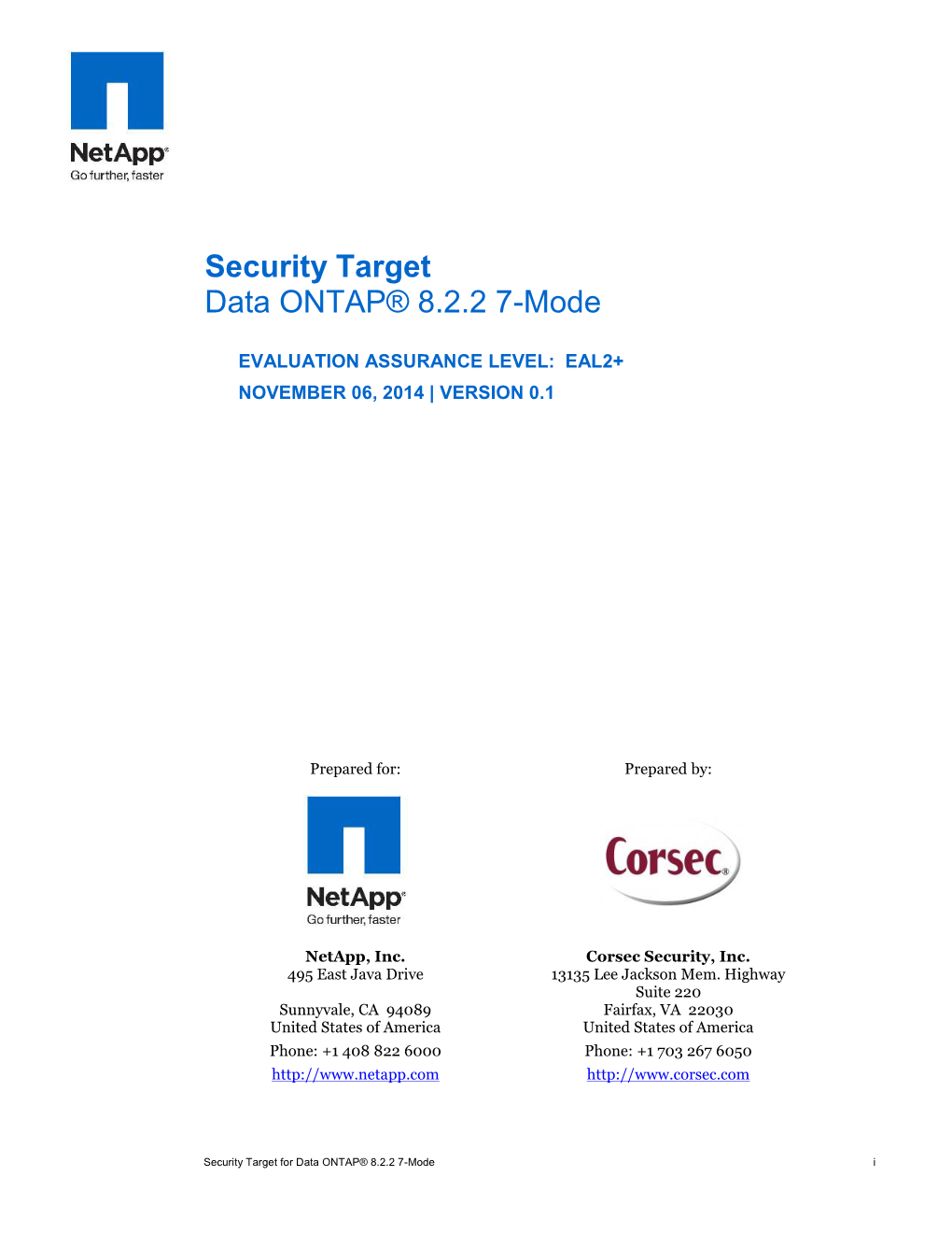 Security Target Data ONTAP® 8.2.2 7-Mode