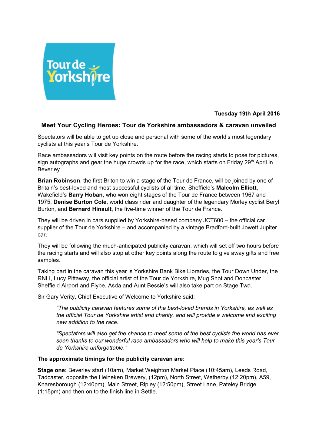 Meet Your Cycling Heroes: Tour De Yorkshire Ambassadors & Caravan