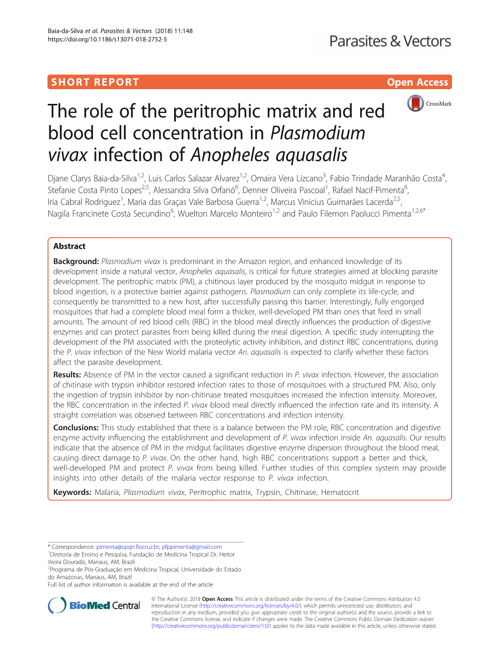 The Role of the Peritrophic Matrix and Red Blood Cell Concentration In