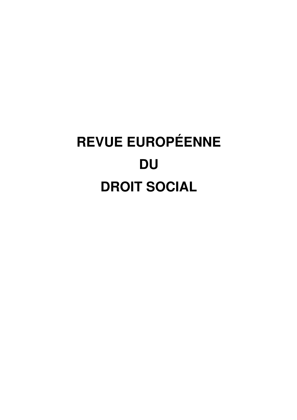 Revue Européenne Du Droit Social