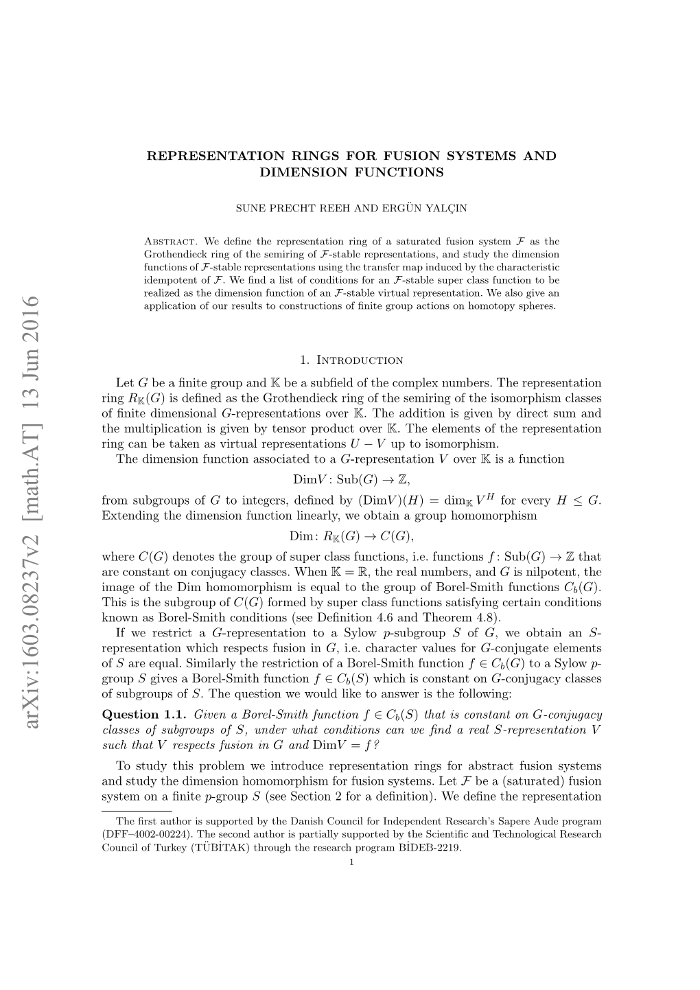 Representation Rings for Fusion Systems and Dimension Functions