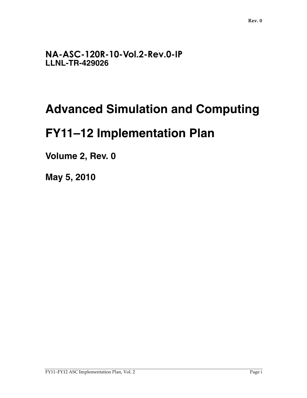 Advanced Simulation and Computing FY11–12 Implementation Plan