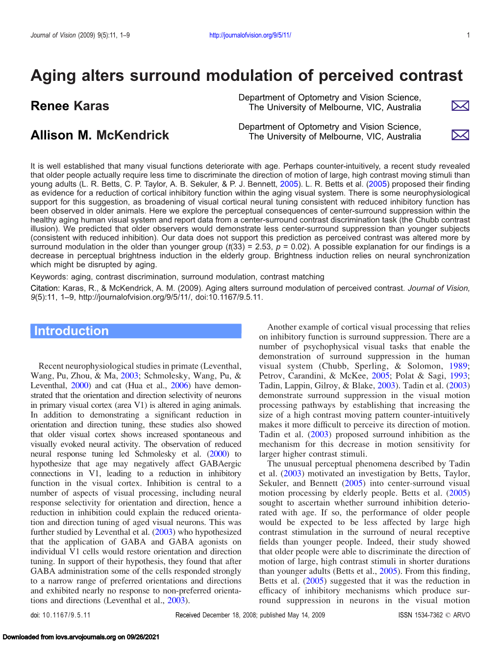 Aging Alters Surround Modulation of Perceived Contrast