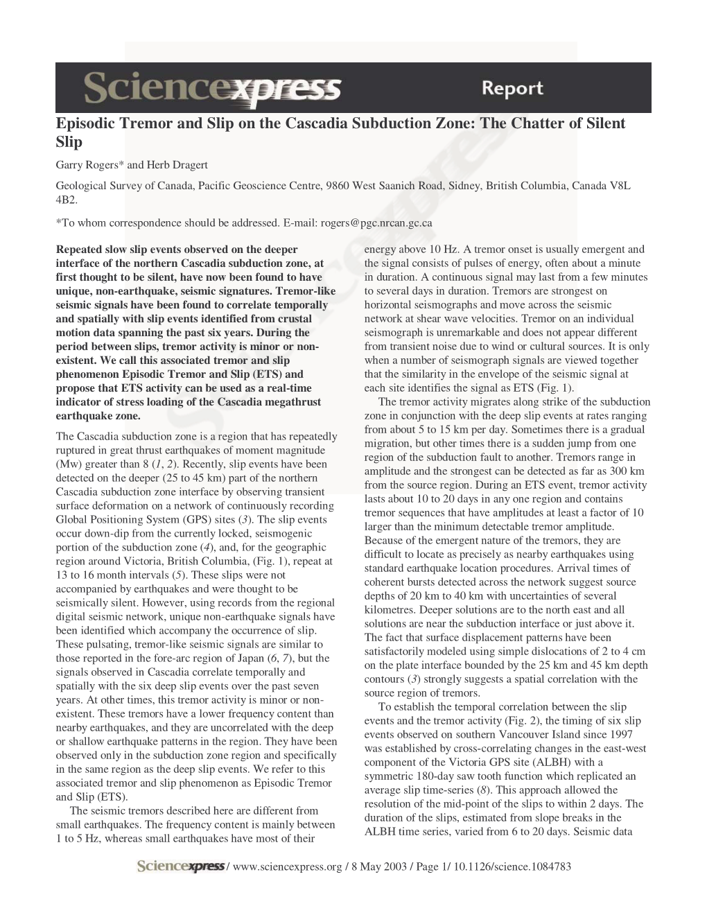 Episodic Tremor and Slip on the Cascadia Subduction Zone