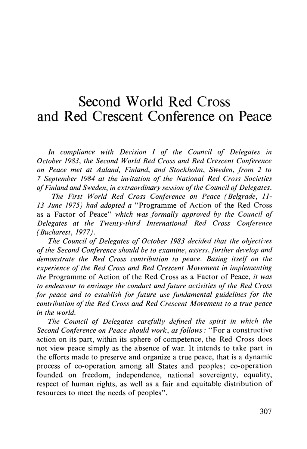 Second World Red Cross and Red Crescent Conference on Peace