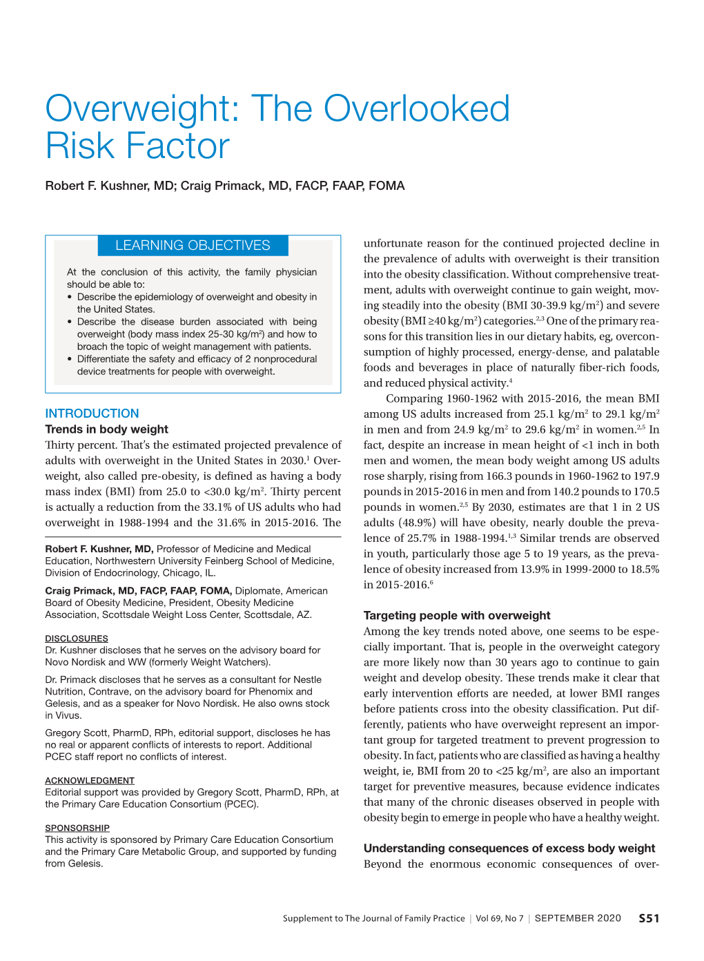 Overweight: the Overlooked Risk Factor