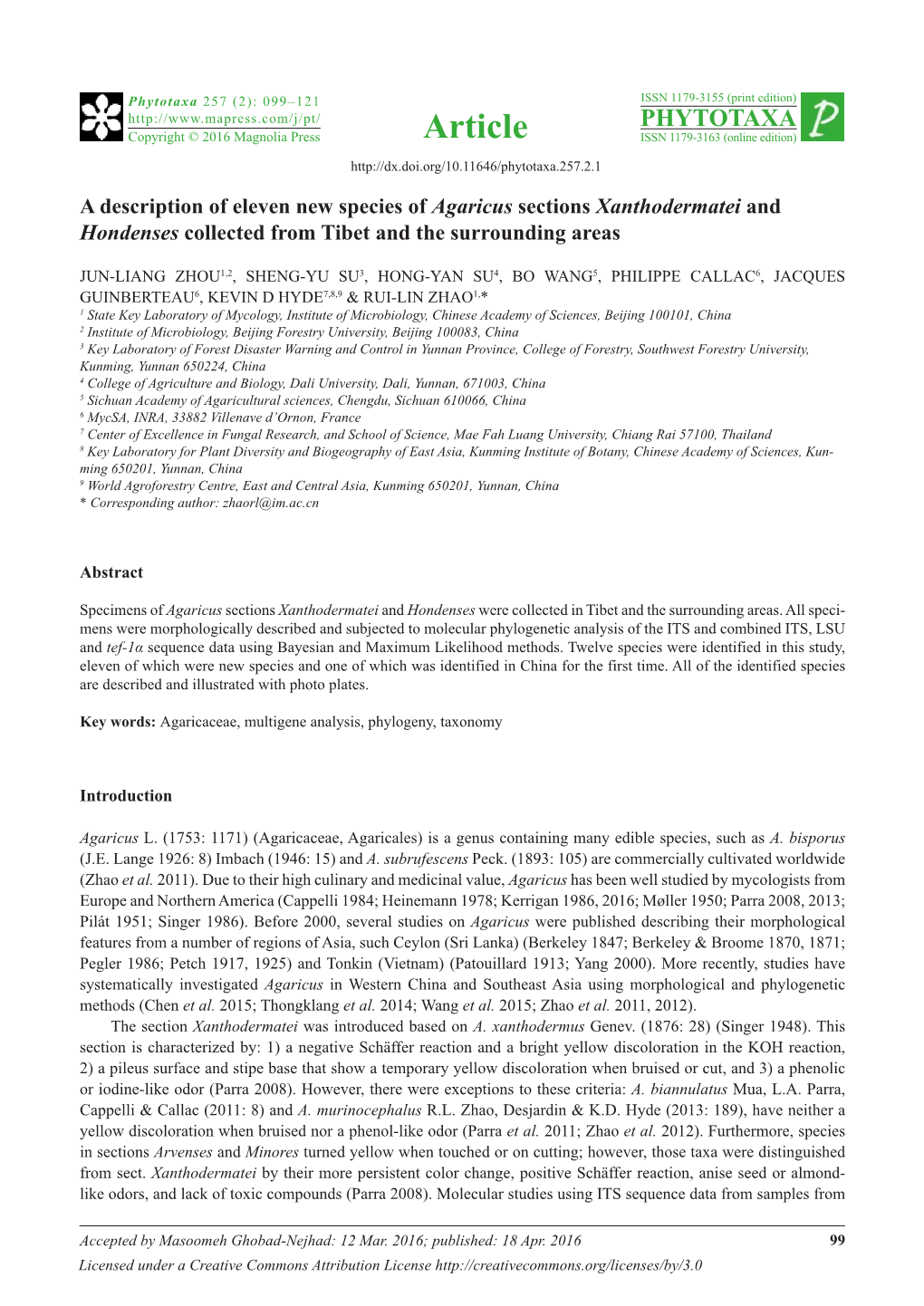 Agaricus Sections Xanthodermatei and Hondenses Collected from Tibet and the Surrounding Areas