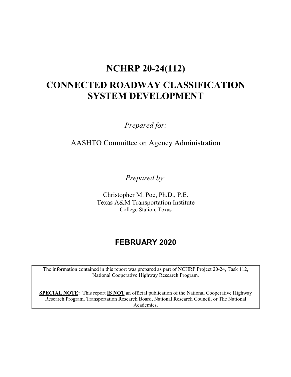 Nchrp 20-24(112) Connected Roadway Classification System Development