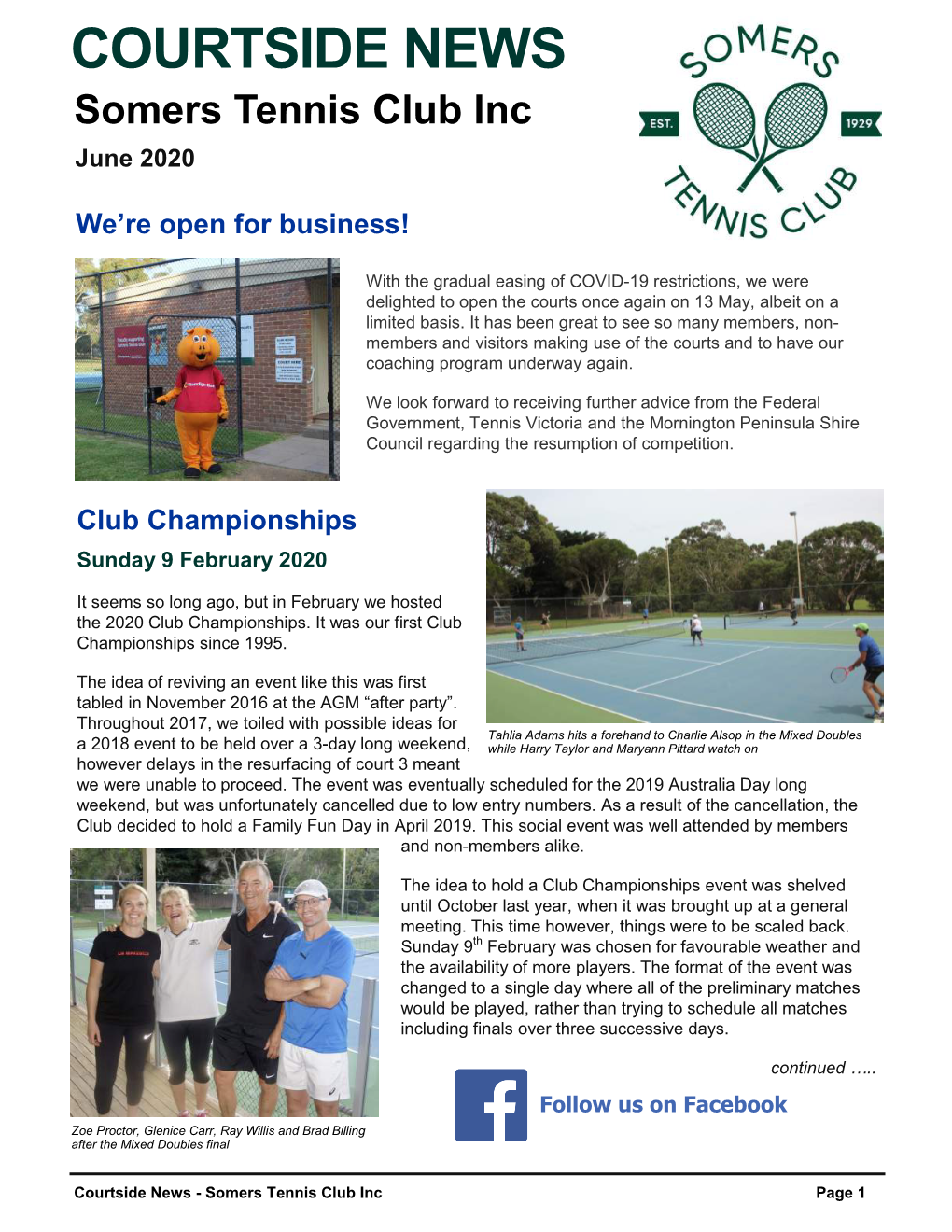 COURTSIDE NEWS Somers Tennis Club Inc