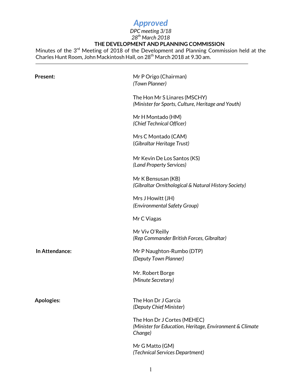 Approval of Minutes of the 1St Meeting of the Commission Held on the 12Th