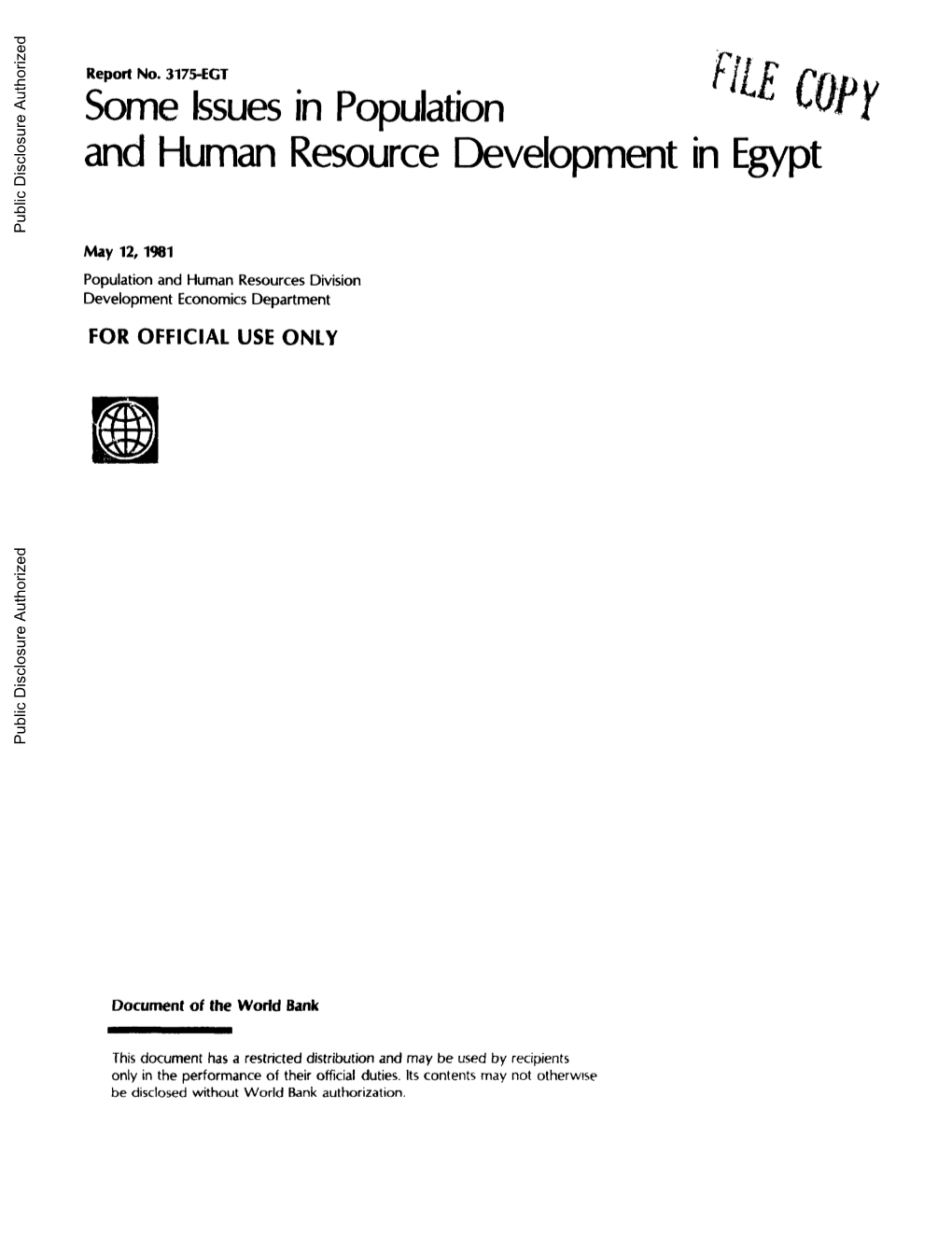 Some Issues in Population and Human Resource Development in Egypt