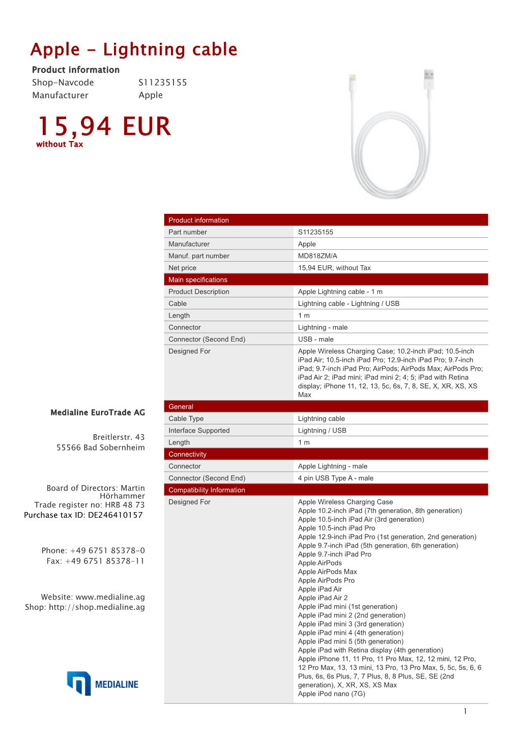 15,94 EUR Without Tax