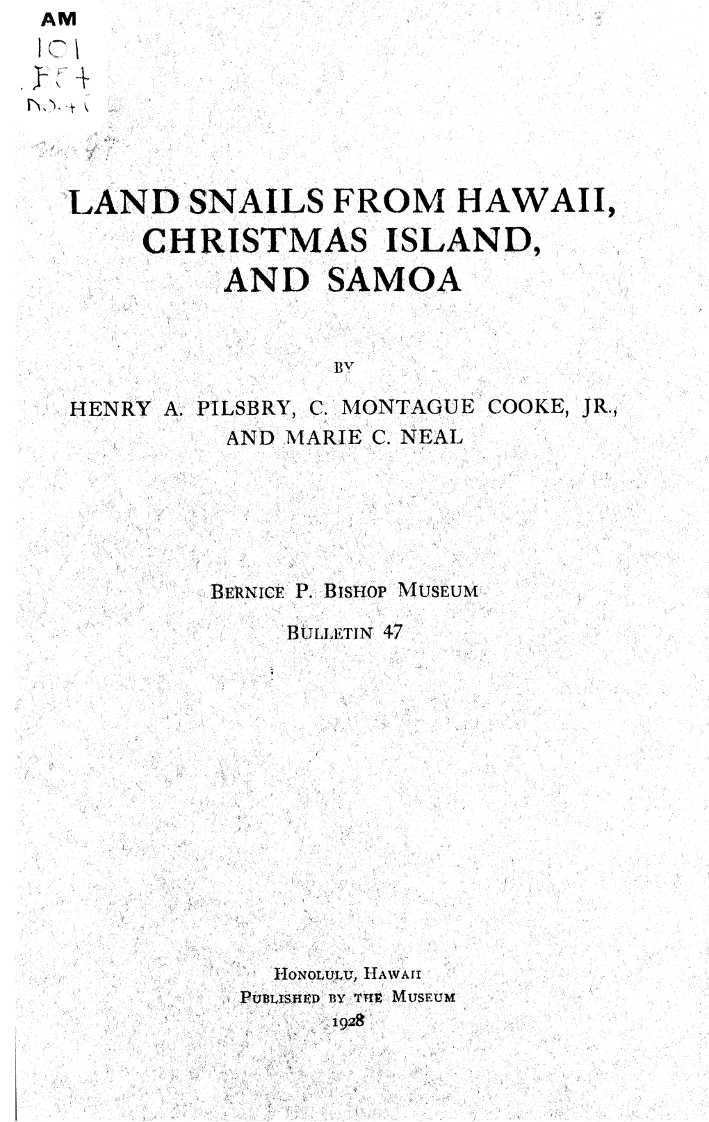 Land Snails from Hawaii, Christmas Island, and Samoa