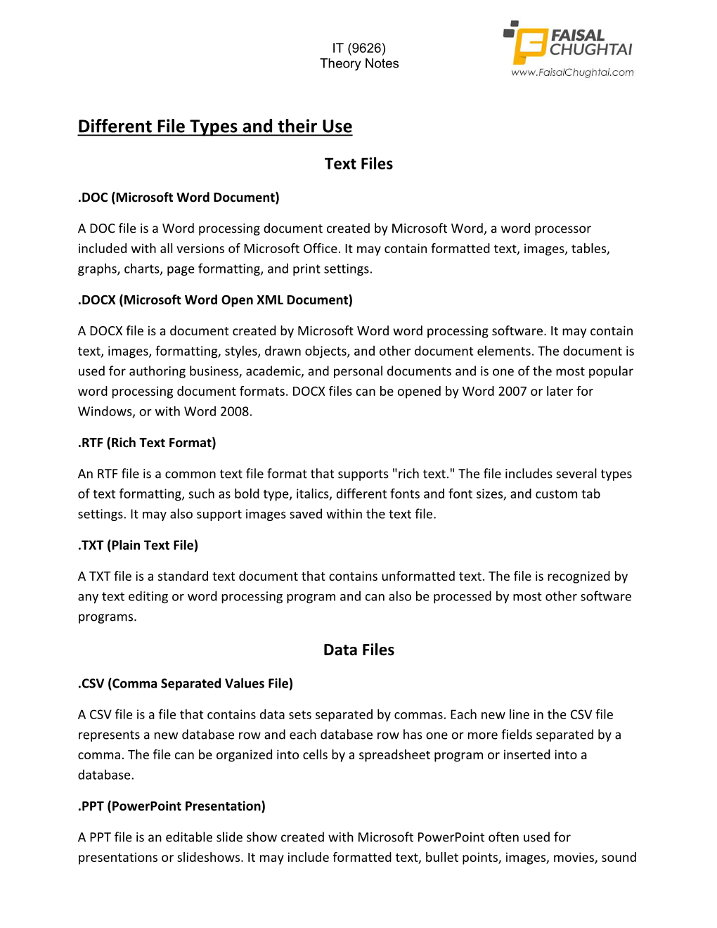 Different File Types and Their Use