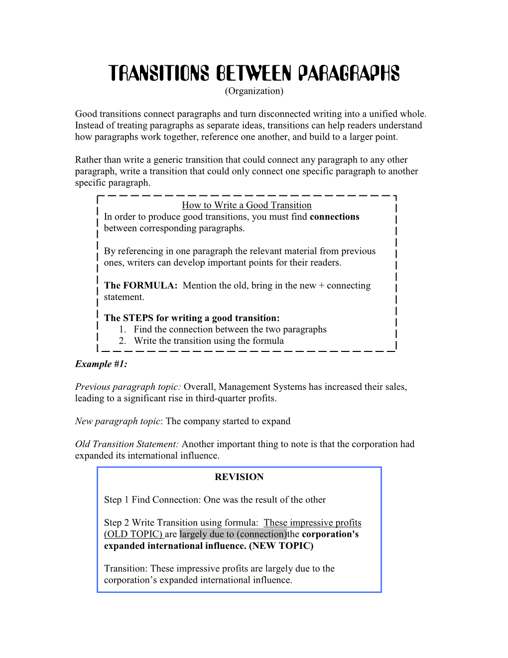 Effective Transitions Between Paragraphs