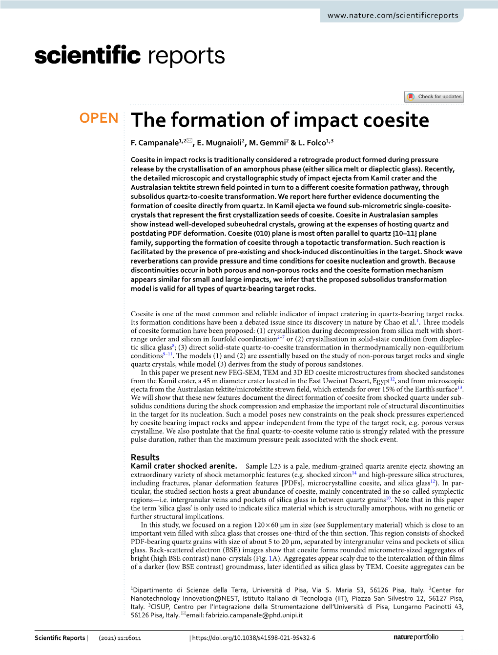 The Formation of Impact Coesite F