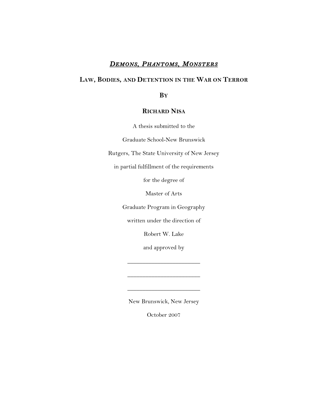 A Thesis Submitted to the Graduate School-New Brunswick Rutgers