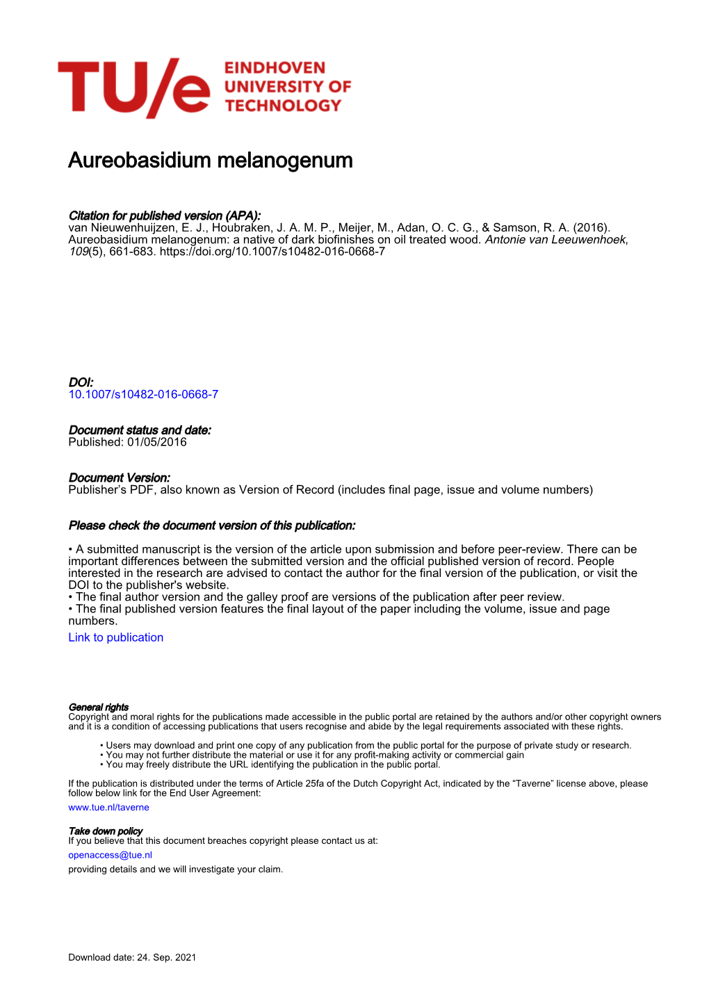 Aureobasidium Melanogenum