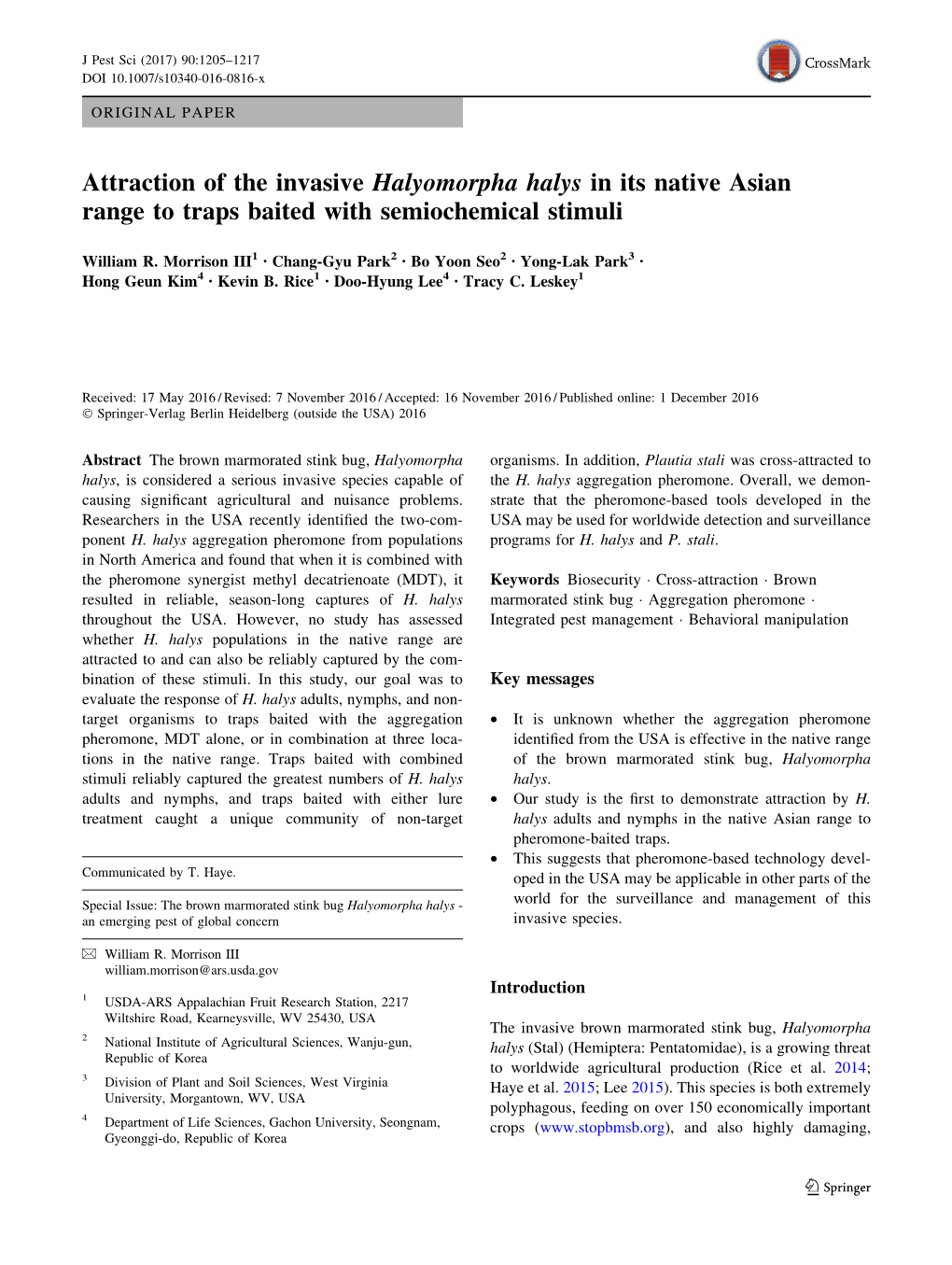 Attraction of the Invasive Halyomorpha Halys in Its Native Asian Range to Traps Baited with Semiochemical Stimuli