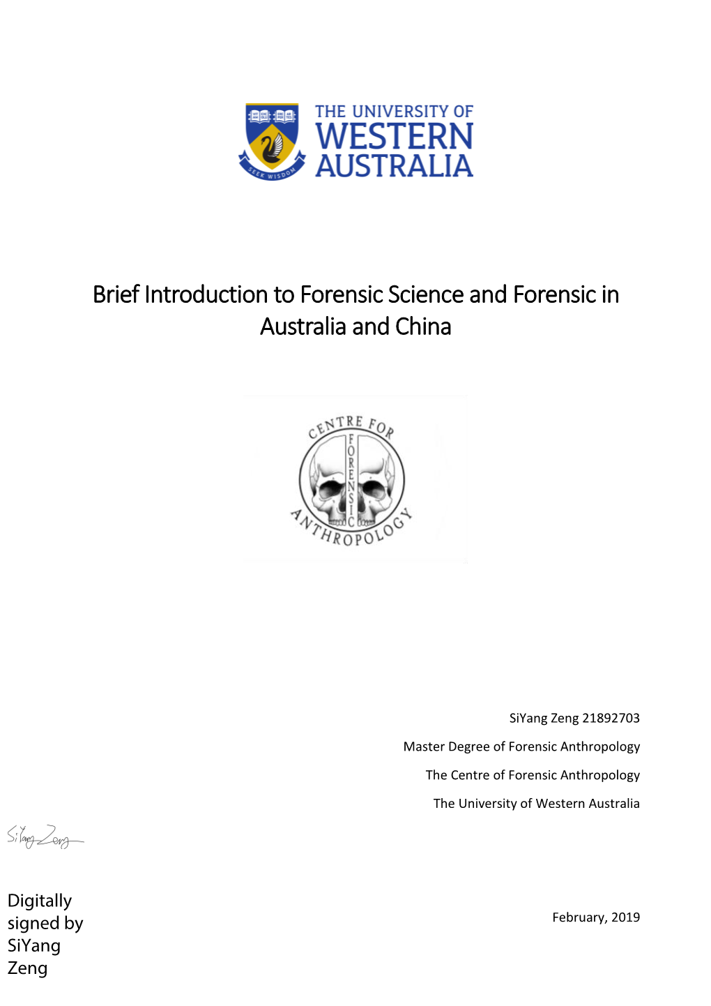 Brief Introduction to Forensic Science and Forensic in Australia and China