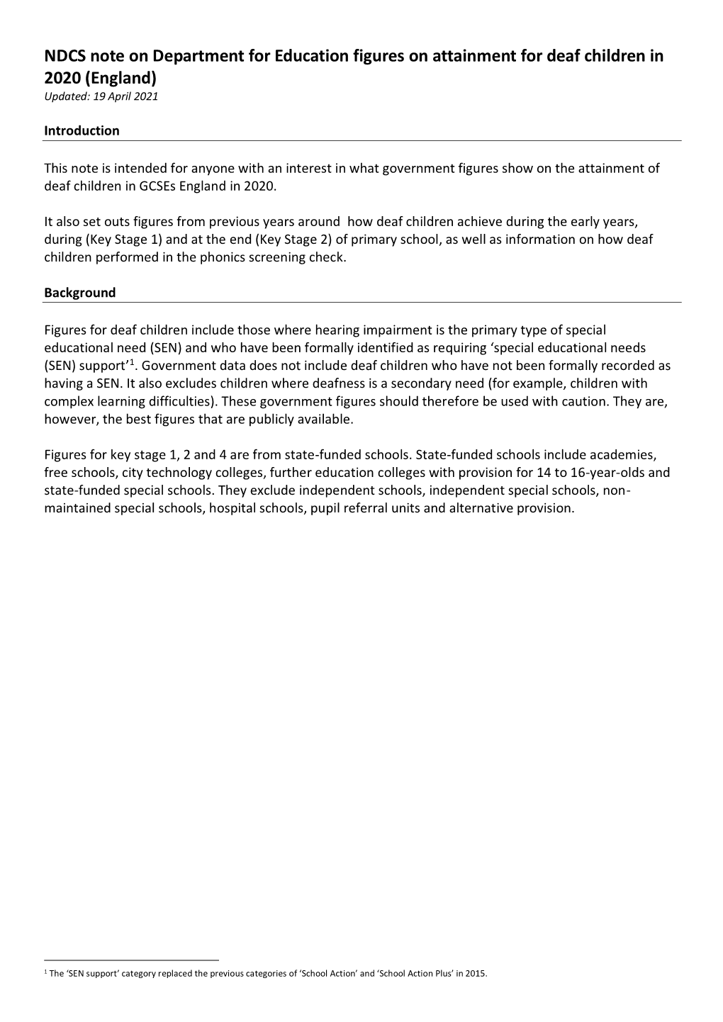 Note on Government Attainment Data (England) (2020)