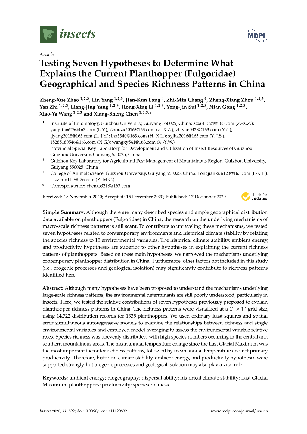 Geographical and Species Richness Patterns in China
