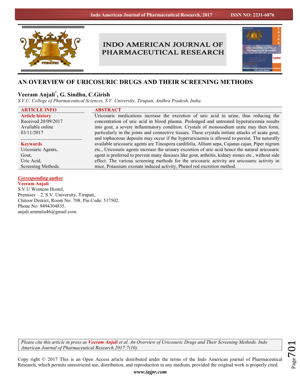 An Overview of Uricosuric Drugs and Their Screening Methods