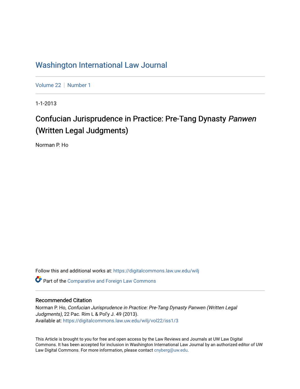 Confucian Jurisprudence in Practice: Pre-Tang Dynasty Panwen (Written Legal Judgments)