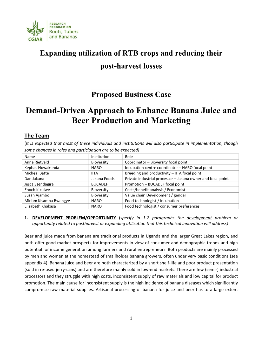 Demand-Driven Approach to Enhance Banana Juice and Beer Production and Marketing
