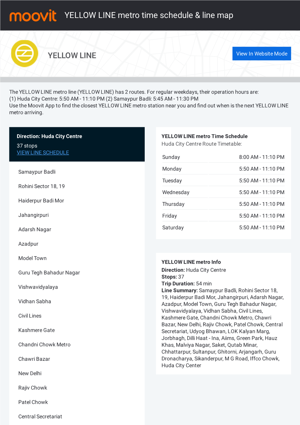 YELLOW LINE Metro Time Schedule & Line Route