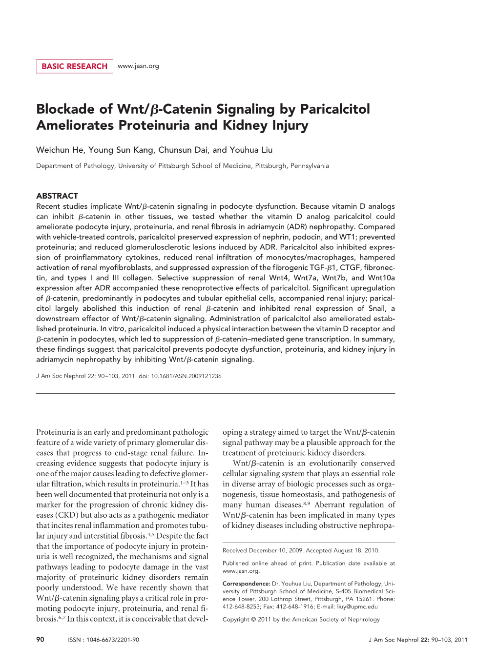 Blockade of Wnt/ß-Catenin Signaling by Paricalcitol Ameliorates