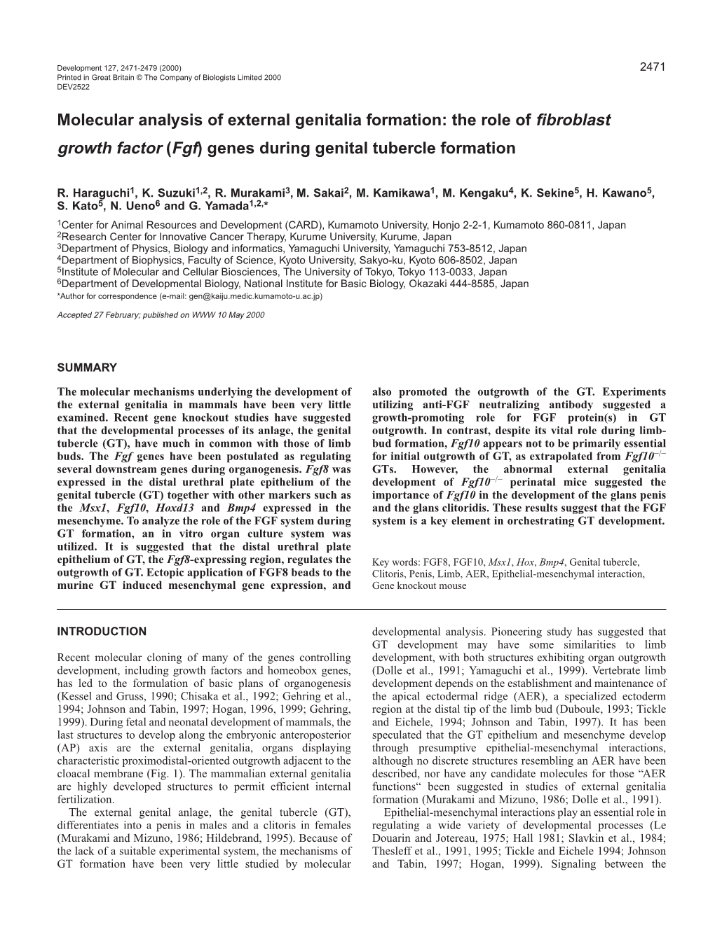 Molecular Analysis of Genital Tubercle Formation 2473