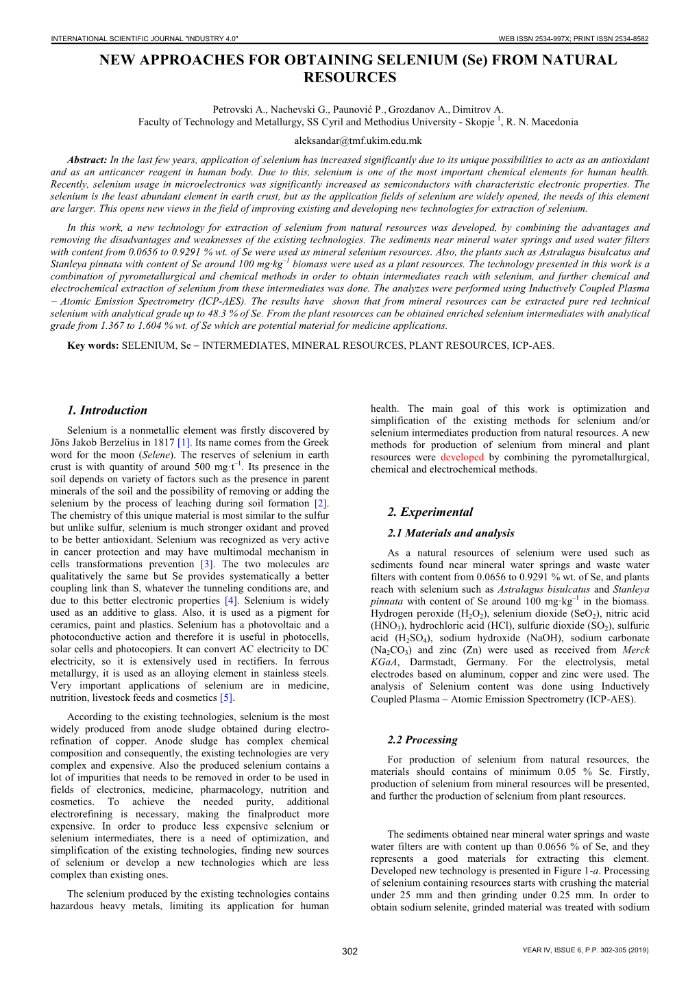 NEW APPROACHES for OBTAINING SELENIUM (Se) from NATURAL RESOURCES