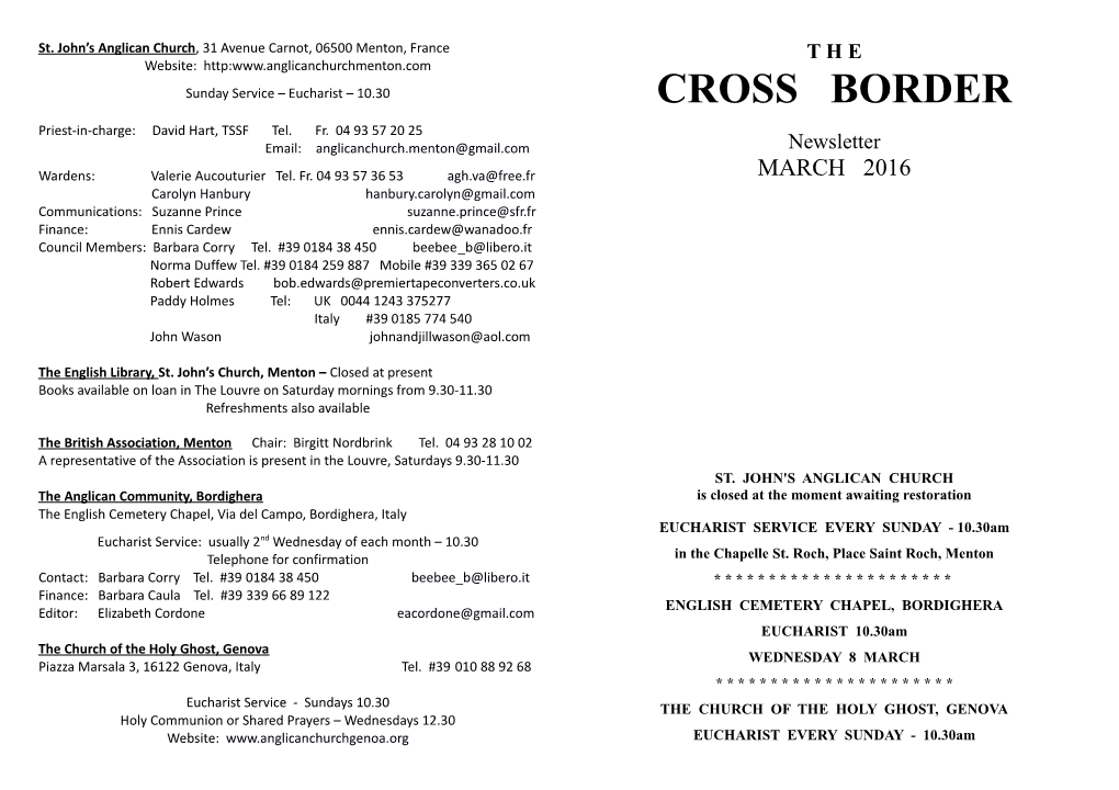 CROSS BORDER Priest-In-Charge: David Hart, TSSF Tel