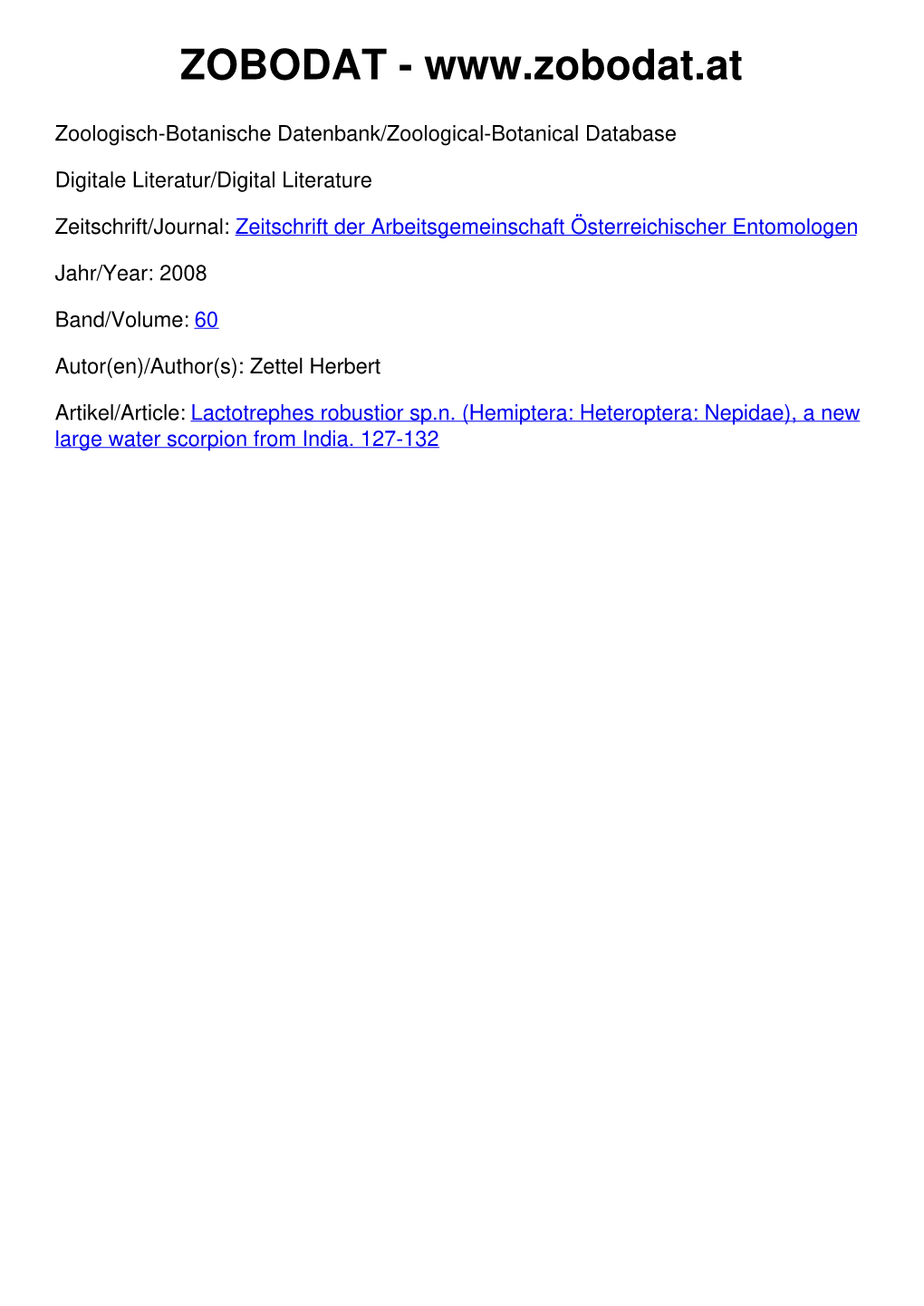 Laccotrephes Robustior Sp.N. (Hemiptera: Heteroptera: Nepidae), a New Large Water Scorpion from India