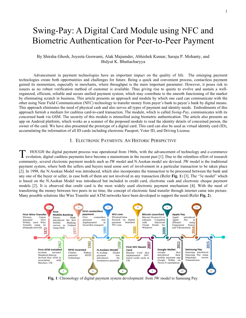 Swing-Pay: a Digital Card Module Using NFC and Biometric Authentication for Peer-To-Peer Payment