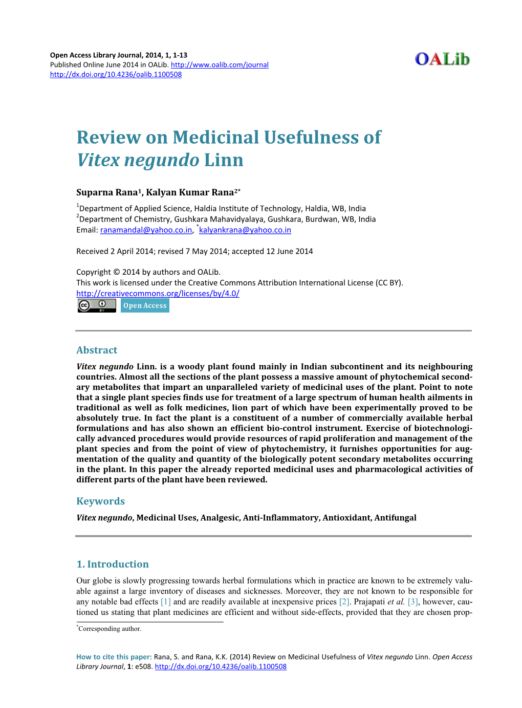 Review on Medicinal Usefulness of Vitex Negundo Linn